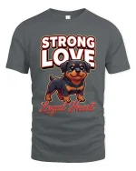 Strong Love Loyal Heart Rottweiler Dog Graphic T Shirt - gray t-shirt on white background