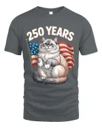 250 Years Patriotic Cat American Flag Graphic T Shirt - gray t-shirt on white background