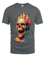 Melting Skull Candle Dark Gothic Horror Graphic T Shirt - gray t-shirt on white background