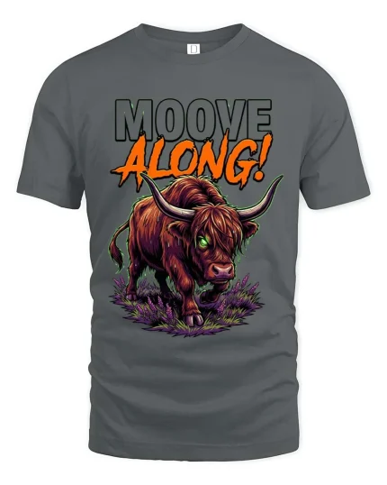 Mooove Along Funny Highland Cow Attitude Graphic T Shirt - gray t-shirt on white background