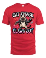 Cat Attack Claws Out Funny Angry Cat Graphic T Shirt - red t-shirt on white background