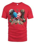Memorial Day Patriotic Heart Flag Tribute Graphic T Shirt - red t-shirt on white background