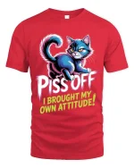Piss Off I Brought My Own Attitude Funny Cat T Shirt - red t-shirt on white background