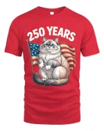 250 Years Patriotic Cat American Flag Graphic T Shirt - red t-shirt on white background