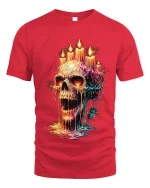 Melting Skull Candle Dark Gothic Horror Graphic T Shirt - red t-shirt on white background