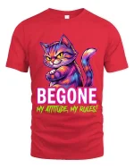 Begone My Attitude My Rules Funny Cat Graphic T Shirt - red t-shirt on white background