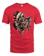 Native Inspired Feather Dance Artistic Culture Graphic T Shirt - red t-shirt on white background