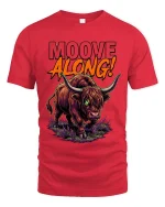 Mooove Along Funny Highland Cow Attitude Graphic T Shirt - red t-shirt on white background