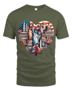 USA Landmarks Heart Patriotic Travel Graphic T Shirt - military green t-shirt on white background