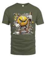 Angry Number One Smash Character Funny Graphic T Shirt - military green t-shirt on white background