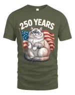 250 Years Patriotic Cat American Flag Graphic T Shirt - military green t-shirt on white background