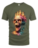 Melting Skull Candle Dark Gothic Horror Graphic T Shirt - military green t-shirt on white background