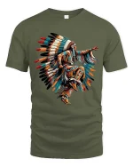 Native Inspired Feather Dance Artistic Culture Graphic T Shirt - military green t-shirt on white background