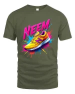 NEEM Sneaker Splash Colorful Street Style Graphic T Shirt - military green t-shirt on white background