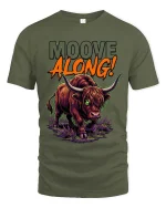 Mooove Along Funny Highland Cow Attitude Graphic T Shirt - military green t-shirt on white background