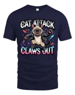 Cat Attack Claws Out Funny Angry Cat Graphic T Shirt - navy t-shirt on white background