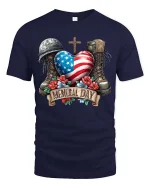 Memorial Day Patriotic Heart Flag Tribute Graphic T Shirt - navy t-shirt on white background