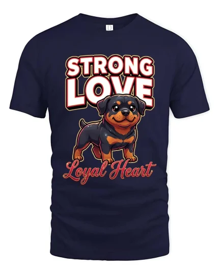 Strong Love Loyal Heart Rottweiler Dog Graphic T Shirt - navy t-shirt on white background