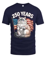 250 Years Patriotic Cat American Flag Graphic T Shirt - navy t-shirt on white background