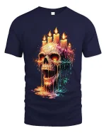 Melting Skull Candle Dark Gothic Horror Graphic T Shirt - navy t-shirt on white background