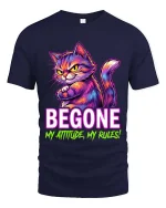 Begone My Attitude My Rules Funny Cat Graphic T Shirt - navy t-shirt on white background