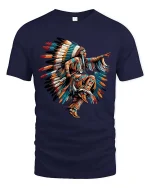 Native Inspired Feather Dance Artistic Culture Graphic T Shirt - navy t-shirt on white background