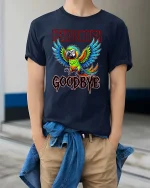 Hard Enough Goodbye Bold Parrot Attitude Graphic T Shirt - model wearing navy tee with hands in pockets