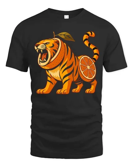 Fierce Orange Tiger Fruit Funny Graphic T Shirt Bold Design - black t-shirt on white background