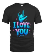 I Love You Sign Language Hand Graphic T Shirt Cute Design - black t-shirt on white background