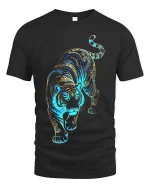 Ornate Tiger Blue Gold Pattern Graphic T Shirt Bold Style - black t-shirt on white background