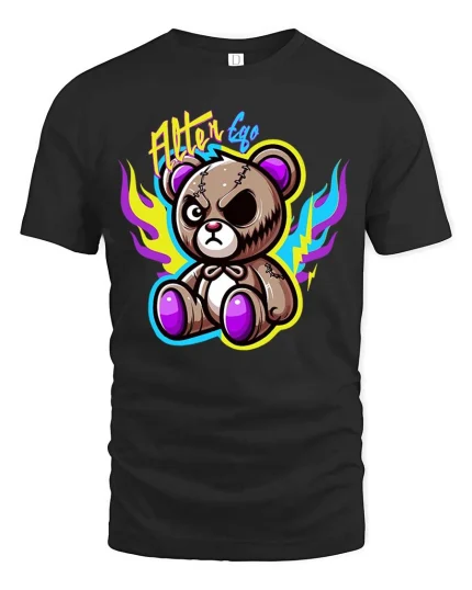 Alter Ego Teddy Bear Edgy Cute Graphic T Shirt Street Style - black t-shirt on white background