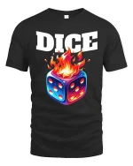 Dice on Fire Gambling Graphic T Shirt Lucky Game Night Style - black t-shirt on white background