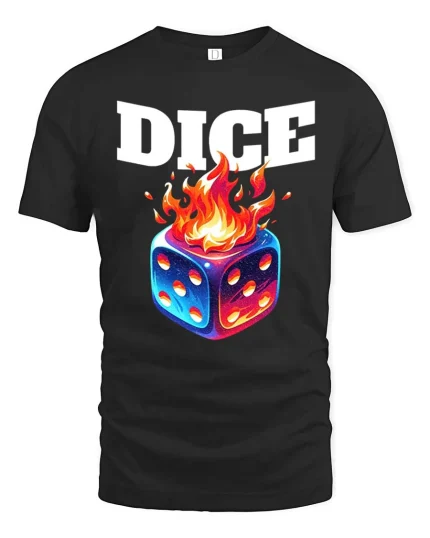 Dice on Fire Gambling Graphic T Shirt Lucky Game Night Style - black t-shirt on white background
