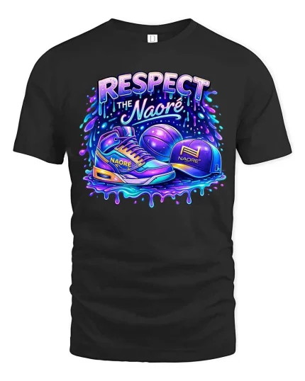 Respect The Naore Streetwear Sneaker Graphic T Shirt Style - black t-shirt on white background