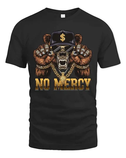 No Mercy Bear Skull Gangster Graphic T Shirt Street Style - black t-shirt on white background