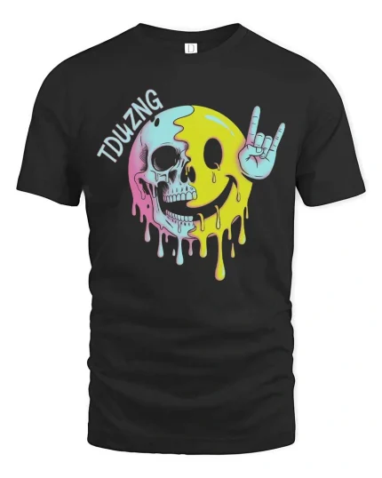 Melting Skull Smile Rock Hand Funny Graphic T Shirt Cool Art - black t-shirt on white background