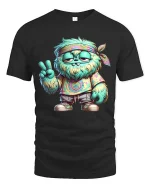 Chill Hippie Monster Peace Sign Funny Graphic T Shirt Vibes - black t-shirt on white background