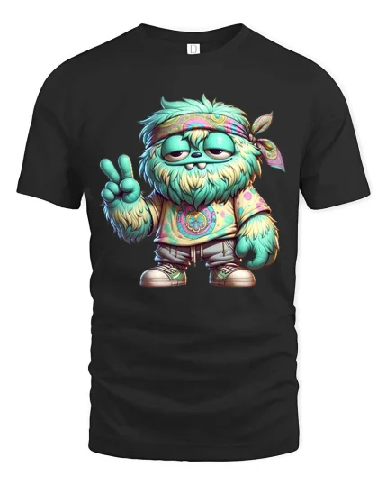 Chill Hippie Monster Peace Sign Funny Graphic T Shirt Vibes - black t-shirt on white background