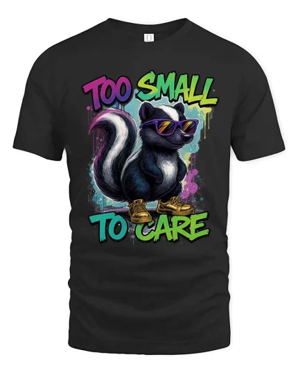 Too Small To Care Funny Skunk Cool Graphic T Shirt Attitude - black t-shirt on white background