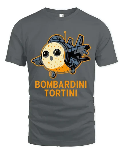 Bombardini Tortini Funny Plane Cartoon Graphic T Shirt Cool - gray t-shirt on white background