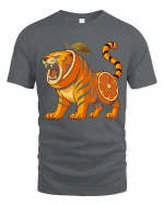 Fierce Orange Tiger Fruit Funny Graphic T Shirt Bold Design - gray t-shirt on white background