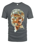 Money Skull Cash Graphic T Shirt Wealth Mindset Street Style - gray t-shirt on white background