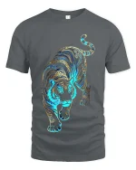 Ornate Tiger Blue Gold Pattern Graphic T Shirt Bold Style - gray t-shirt on white background