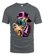 Graffiti Artist Spray Paint Mask Street Graphic T Shirt Style - gray t-shirt on white background