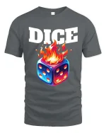 Dice on Fire Gambling Graphic T Shirt Lucky Game Night Style - gray t-shirt on white background
