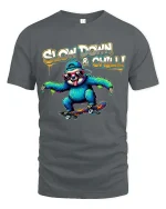 Slow Down and Chill Sloth Skateboard Funny Graphic T Shirt - gray t-shirt on white background