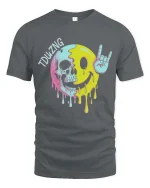 Melting Skull Smile Rock Hand Funny Graphic T Shirt Cool Art - gray t-shirt on white background