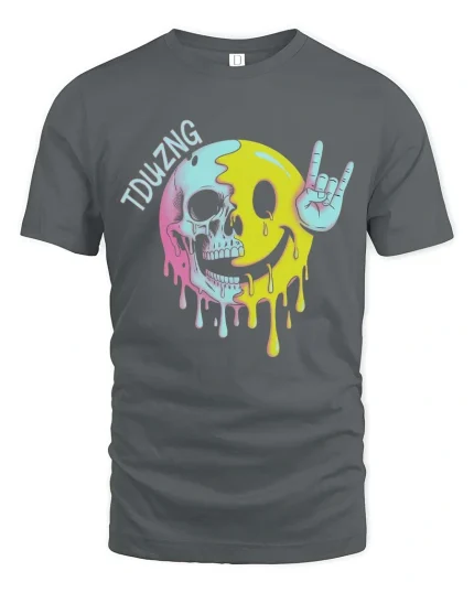 Melting Skull Smile Rock Hand Funny Graphic T Shirt Cool Art - gray t-shirt on white background