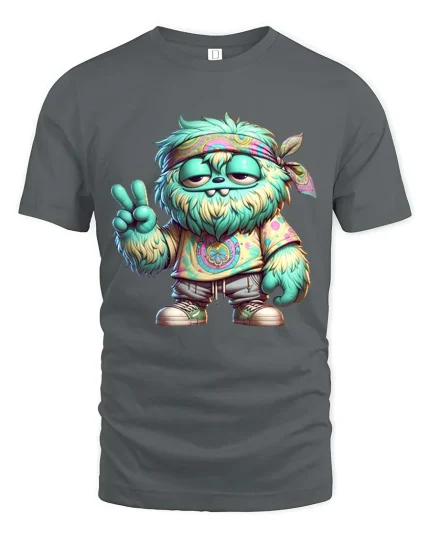 Chill Hippie Monster Peace Sign Funny Graphic T Shirt Vibes - gray t-shirt on white background