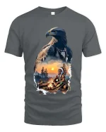Majestic Eagle Spirit Native Campfire Scenic Graphic T Shirt - gray t-shirt on white background
